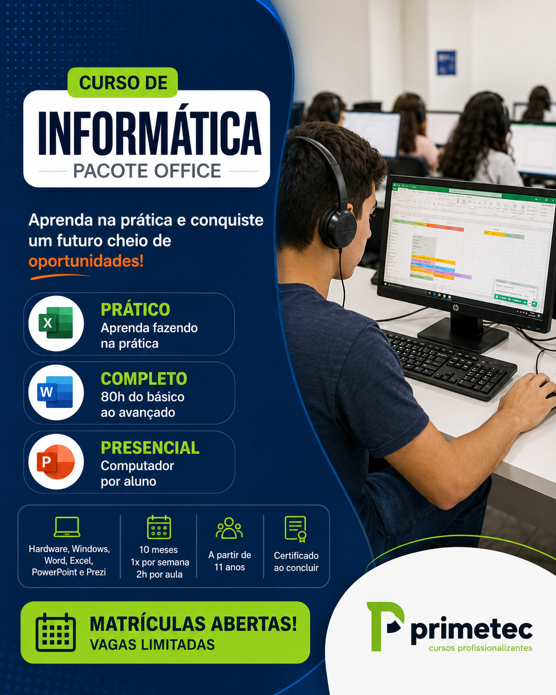 Aula de informática na Primetec